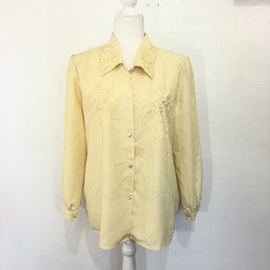Lady's Fashion Vintage Yellow Embroidered Blouse